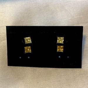 Two Yellow Sterling Silver Stud Earrings Dark and Light